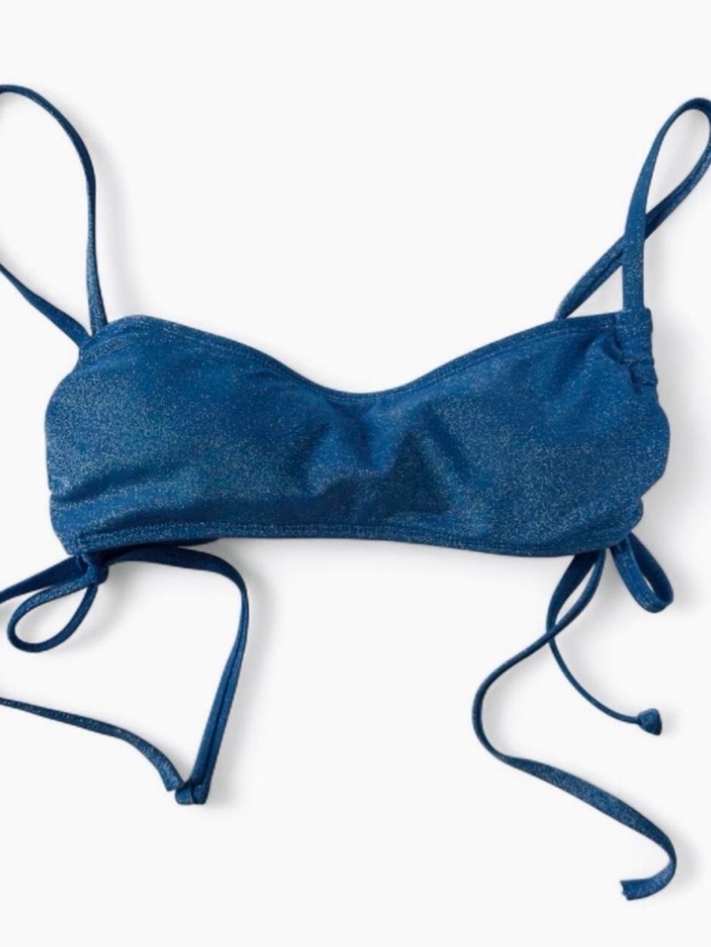 Metallic Sparkle Ocean Blue Side Tie Bikini Top